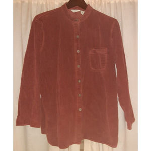 J.Jill Burnt Orange Corduroy Button Up shirt Shacket Size L Pockets Long sleeves
